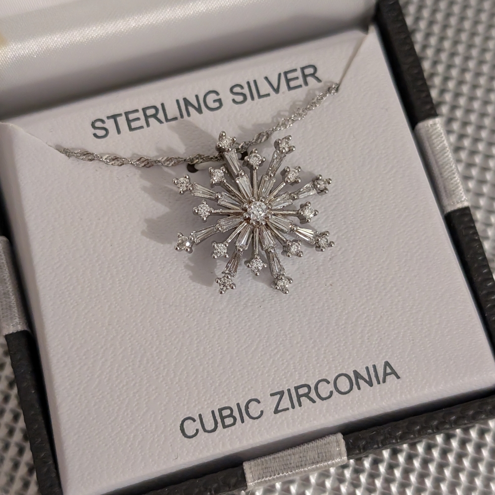 Sterling Silver Snowflake Pendant Necklace - Picture 2 of 4